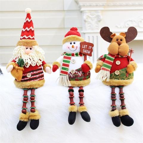 Europäische Weihnachts Plüschpuppe Ornament Langes Perlenbein Weihnachtsmann Schneemann Rentier Figur Festliche Deko Geschenk