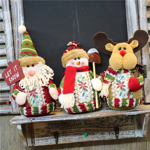Weihnachten Plüschpuppe Weihnachtsmann Schneemann Rentier Figur Mit Let It Snow Schild Bestickt Gestrickt Weihnachten Tischdeko