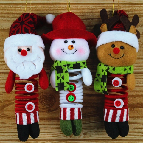 Kreative Weihnachtsbaum Anhänger Plüsch Weihnachtsmann Schneemann Rentier Puppe Mit Federbeinen Festliche Weihnachtsdeko