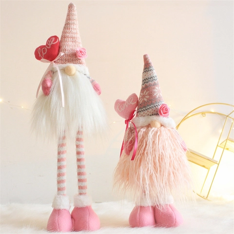 Gnome de la Saint-Valentin Poupée en Peluche Jambes Longues Rétractables Gnome Décor Cœur Fleur Gonk Scandinave Figurine pour Maison Mariage Cadeau