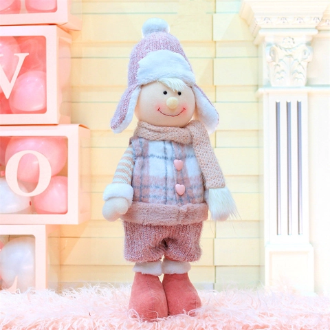 Bambola Elfo di Natale Retrattile Nordica Rosa per Decorazione Domestica Simpatico Gnomo di Peluche con Bottoni a Cuore