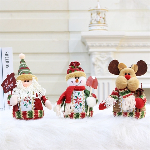 Gestrickte Weihnachtspuppe Tischdeko Weihnachtsmann Schneemann Rentier Plüschfigur Heim Festliche Party Deko Kinder Geschenk
