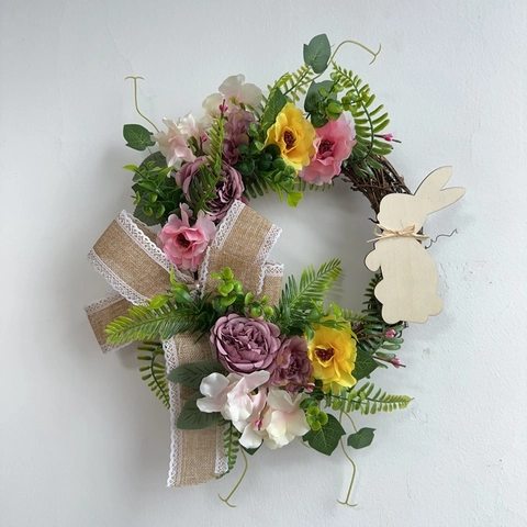 Paashaas Krans Kunstbloemen Rank Hangende Decoratie Met Jute Strik Voor Lente Huis Feest Wand Decoratie