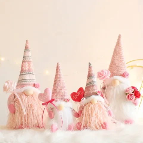 Gnome de la Saint-Valentin Poupée en Peluche Jambes Longues Rétractables Gnome Décor Cœur Fleur Gonk Scandinave Figurine pour Maison Mariage Cadeau