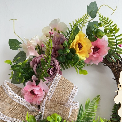 Paashaas Krans Kunstbloemen Rank Hangende Decoratie Met Jute Strik Voor Lente Huis Feest Wand Decoratie