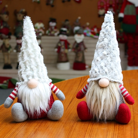 Christmas Gnome Plush Faceless Doll Rudolph Reindeer Home Ornament White Gray Hat Striped Arm Christmas Table Decoration