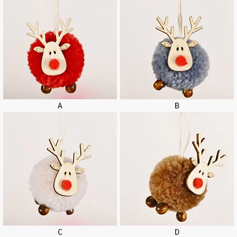 Niedliche Weihnachten Rentier Filz Holz Pompon Hänger Cartoon Elch Figur Weihnachtsbaum Dekoration Urlaub Haus Party
