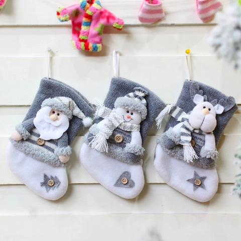 Plüsch Weihnachtsstrumpf Figur Weihnachtsmann Schneemann Rentier Hängende Geschenktüte Grau Weiß Feiertagsdekoration Baumschmuck