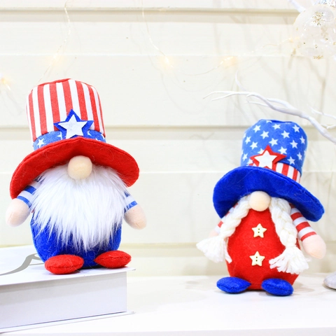US Unabhängigkeitstag Patriotische Gnome Dekoration Stars und Stripes Gesichtlose Puppe Ornament Feiertag Plüsch Gnom Dekor für Zuhause