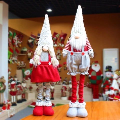 Kerstmis Gezichtsloze Kabouter Pluche Pop Met Telescopische Poten Zweedse Tomte Ornament Voor Thuis Vakantie Feest Decoratie Rood Grijs Knuffel Cadeau