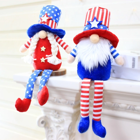 US Unabhängigkeitstag Patriotische Gnome Dekoration Stars und Stripes Gesichtlose Puppe Ornament Feiertag Plüsch Gnom Dekor für Zuhause