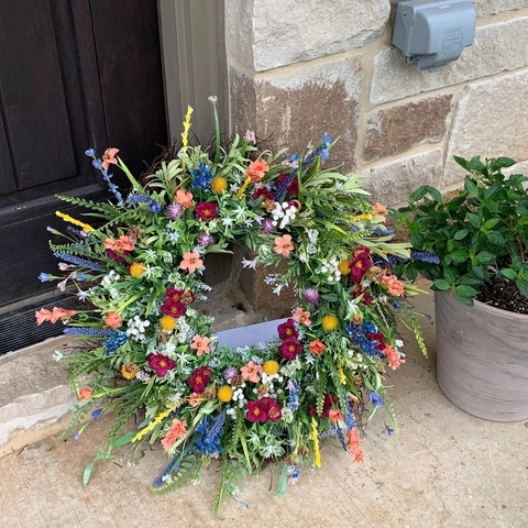 Artificial Wildflower Wreath Colorful Satin Flowers Green Eucalyptus Leaves Farmhouse Front Door Decoration Rustic Spring Summer