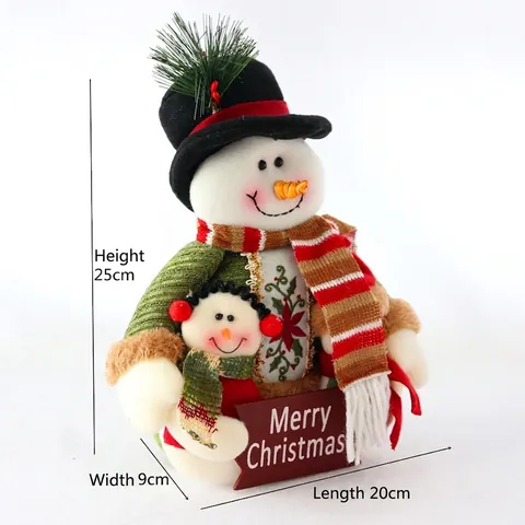Simpatica Bambola di Peluche Natalizia Babbo Natale Pupazzo di Neve Stile Genitore Figlio Tessuto in Velluto Insegna Merry Christmas