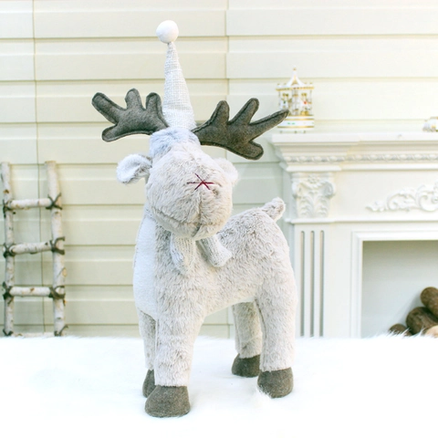Peluche di Renna di Natale Grande Ornamento di Renna Con Cappello e Sciarpa in Maglia Per Decorazioni Natalizie