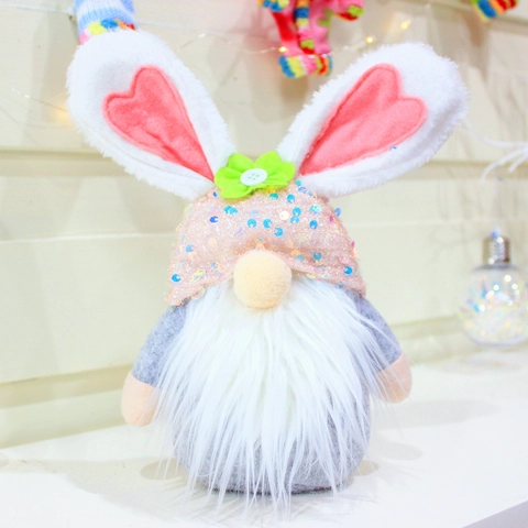 Easter Bunny Gnome Plush Faceless Doll Sequin Hat Rabbit Ears For Home Window Display Spring Seasonal Party Decoration