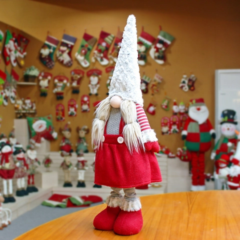 Kerstmis Gezichtsloze Kabouter Pluche Pop Met Telescopische Poten Zweedse Tomte Ornament Voor Thuis Vakantie Feest Decoratie Rood Grijs Knuffel Cadeau