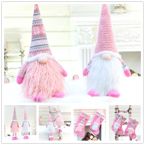 Rosa Bianco Decorazioni di Natale Gnomi Peluche Bambola Senza Volto Ornamenti Gambe Telescopiche Gnomo Figurine Calza di Natale per la Casa