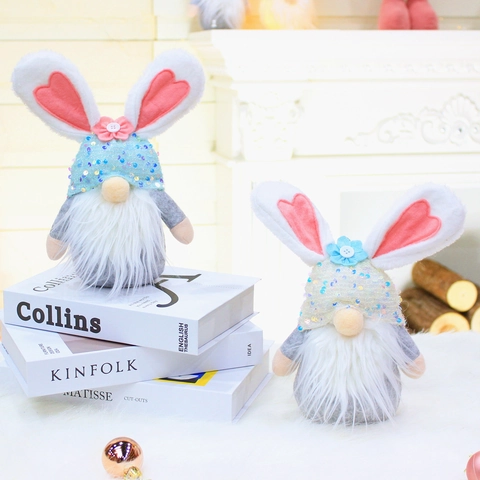 Easter Bunny Gnome Plush Faceless Doll Sequin Hat Rabbit Ears For Home Window Display Spring Seasonal Party Decoration