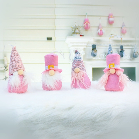 Gnome Sans Visage Rose Gris Ornements En Peluche De Noël Barbe Blanche Saint Valentin Tomte Décorations Suspendues Pour Arbre De Noël Fête Maison
