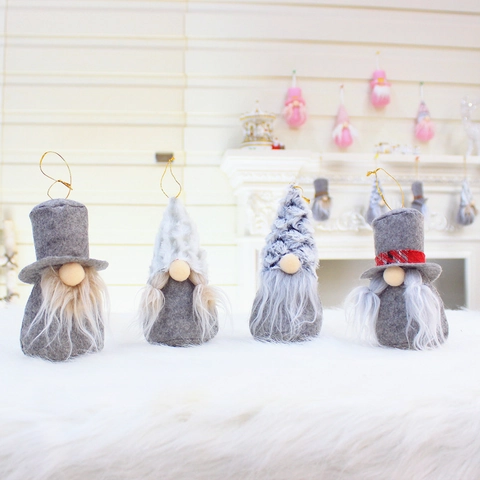 Gnome Sans Visage Rose Gris Ornements En Peluche De Noël Barbe Blanche Saint Valentin Tomte Décorations Suspendues Pour Arbre De Noël Fête Maison