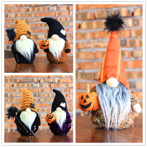Gnomo di Halloween Peluche Zucca Senza Volto Bambola Con Paillettes Maglia Lungo Cappello Ornamento Casa Festa Decor