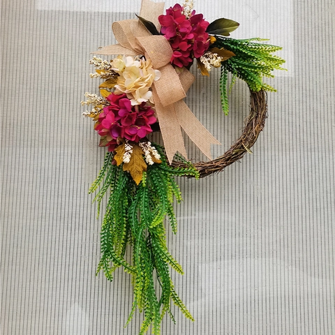 Artificial Vine Wreath Country Style Floral Door Hanging With Burlap Bow Handmade Farmhouse Rustic Home Decor