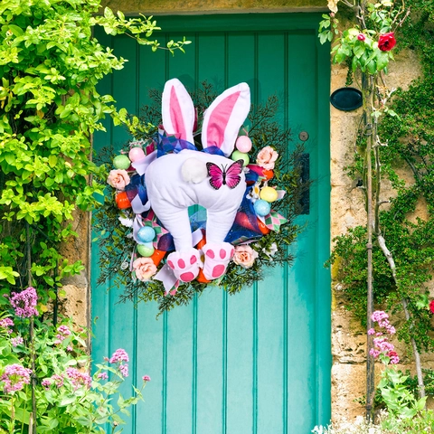 Ghirlanda Coniglio Pasquale Con Uova Colorate E Fiori Ghirlanda Sedere Coniglio Per Porta Parete Decorazione Casa Festiva Regalo