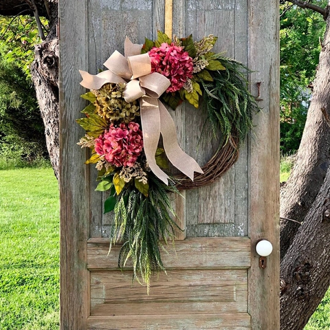 Artificial Vine Wreath Country Style Floral Door Hanging With Burlap Bow Handmade Farmhouse Rustic Home Decor