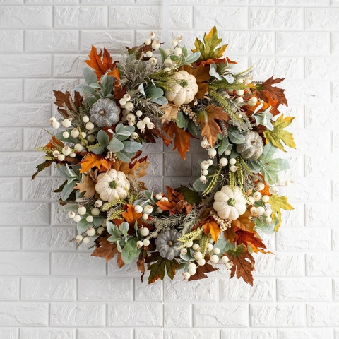 Halloween Zucca Foglia d'Acero Ghirlanda Autunno Raccolto Porta d'Ingresso Decorazione Appesa Ringraziamento Casa Parete Ornamento Fatto a Mano