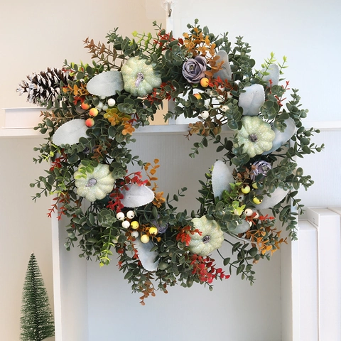 Ghirlanda Autunnale per Porta d'Ingresso Ringraziamento Zucca Foglia di Eucalyptus Artificiale Ghirlanda Floreale per Festival Autunnale Casa Decorazione