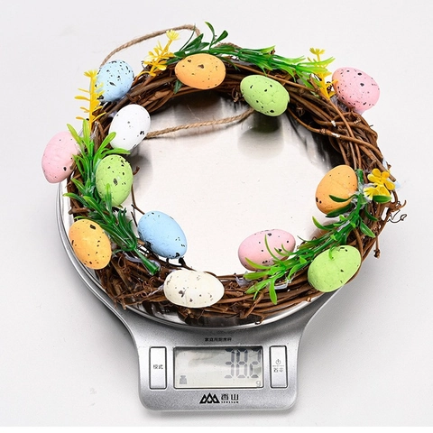 Easter Egg Wreath Artificial Colorful Speckled Eggs Vine Rattan Base Spring Floral Garland For Front Door Wall Home Decoration