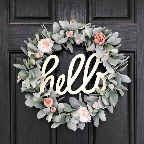 Kunstmatige Paaskrans Welcome Hello Deurbord Plastic Bloemen Bladeren Wanddecoratie Pastorale Thuis Ornament