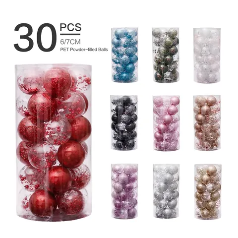 Set 30 Pezzi Palline di Natale Trasparenti in Plastica PET Infrangibile Ornamenti con Glitter Decorazione da Appendere per Albero