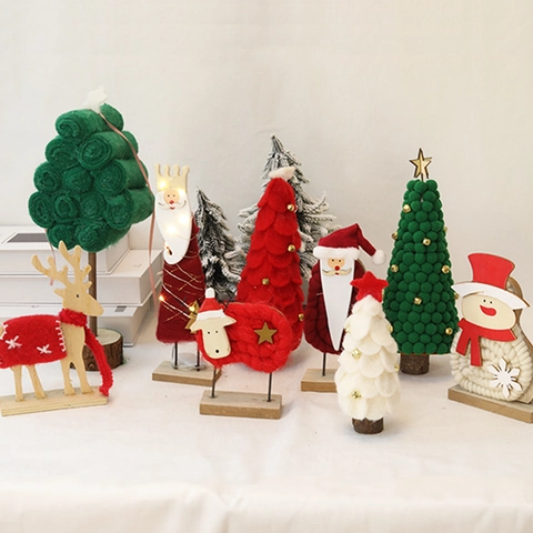 Handgefertigte Weihnachten Wollfilz Schreibtisch Ornamente Mit Holzsockel Weihnachtsbaum Rentier Schneemann Weihnachtsman Deko
