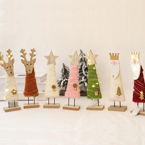 Handgefertigte Weihnachten Wollfilz Schreibtisch Ornamente Mit Holzsockel Weihnachtsbaum Rentier Schneemann Weihnachtsman Deko