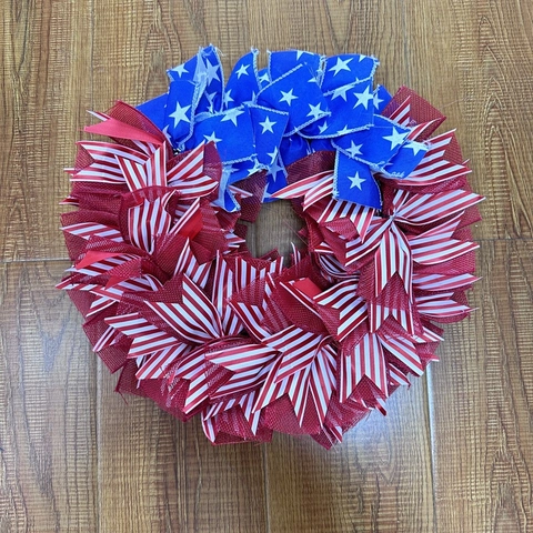 Ghirlanda Bandiera Americana Patriotica Giorno Indipendenza Rosso Bianco Blu Nastro Mesh Appendere Porta Per Decorazione Casa