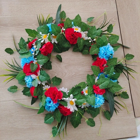 Ghirlanda del Giorno dell'Indipendenza Patriottica Rossa Bianca Blu Ghirlanda di Fiori Artificiali per Porta Casa Parete Festa Decorazione