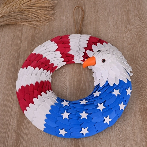Ghirlanda Patriotica del Giorno dell'Indipendenza Americana Aquila Rosso Bianco Blu Stelle Strisce Decorazione Parete Porta