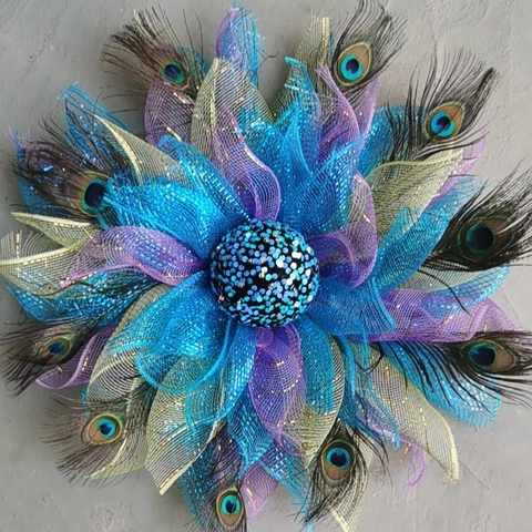 Ghirlanda di Piume di Pavone Decorazione per la Casa Ornamento da Appendere alla Parete Con Piume Naturali Blu Viola Mesh Paillettes Ghirlanda Fatta a Mano