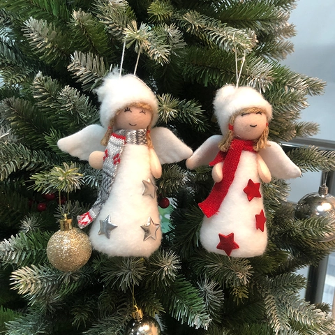 Weiße Weihnachtsengel Puppe Hängende Verzierung Mit Plüsch Flügeln Stern Muster Schaumstoff Kern Engel Anhänger Für Weihnachtsbaum Deko Geschenk Kinder