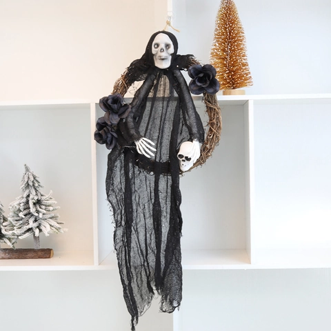 Decorazione Ghirlanda Teschio Fantasma Halloween in Plastica Spaventoso Scheletro Appeso per Festa Casa Infestata Ornamento Gotico