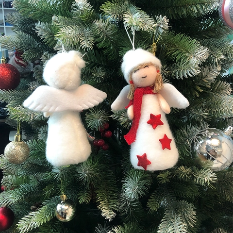 Weiße Weihnachtsengel Puppe Hängende Verzierung Mit Plüsch Flügeln Stern Muster Schaumstoff Kern Engel Anhänger Für Weihnachtsbaum Deko Geschenk Kinder