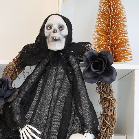 Decorazione Ghirlanda Teschio Fantasma Halloween in Plastica Spaventoso Scheletro Appeso per Festa Casa Infestata Ornamento Gotico