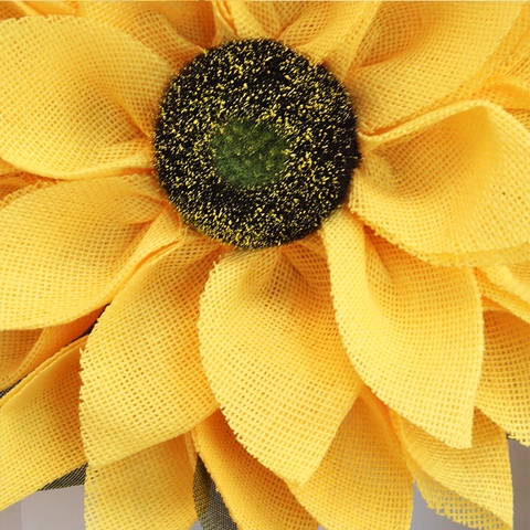 Handmade Sunflower Fabric Mesh Wreath Door Wall Hanging Decoration Artificial Burlap Flower For Home Shop Window Display