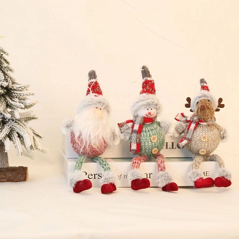 Kerst Gebreide Kerstman Sneeuwpop Rendier Pluche Hanger Schattige Lange Benen Pop Kerstboom Venster Decoratie Cadeau