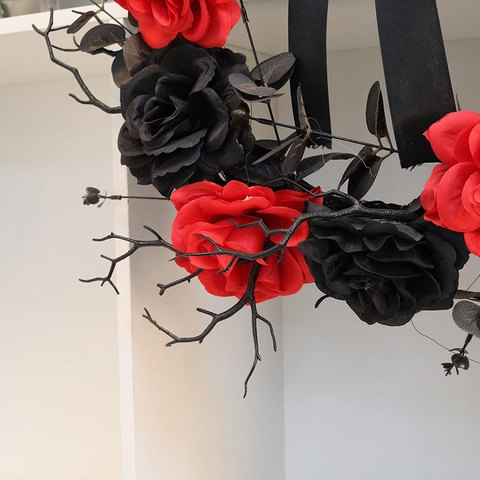 Gothische Halloween Kunstmatige Rozenkrans Met Dode Takken Zwarte Strik Spookhuis Horror Feest Hangende Decoratie