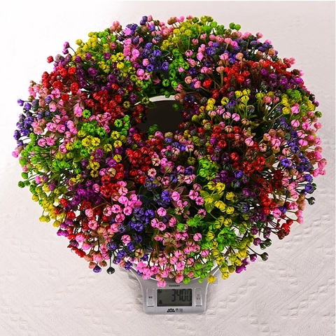 Artificial Baby's Breath Flower Wreath Multicolor Plastic Handmade Floral Garland For Home Living Room Wall Door Hanging Decor