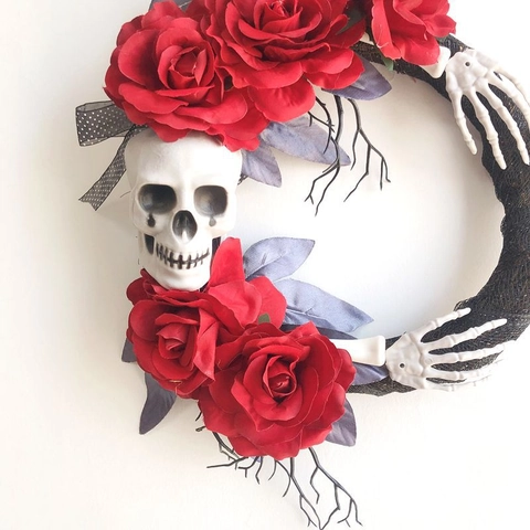 Halloween Skelett Rose Kranz Gotische Skeletthand Schwarze Tote Zweige Künstliche Blumen Tür Wandbehang Party Deko Geisterhaus Requisiten