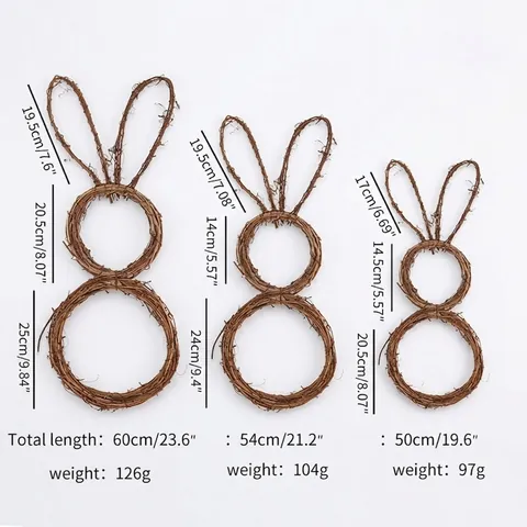 Easter Woven Vine Rabbit Wreath Natural Rattan Bunny Garland For Front Door Wall Hanging DIY Rustic Country Home Decor