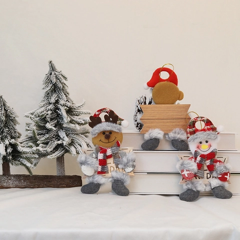 Addobbi Natalizi da Appendere in Tessuto Non Tessuto Plaid Babbo Natale Pupazzo di Neve Alce Orso Bambola Pendente Decorativo per Casa